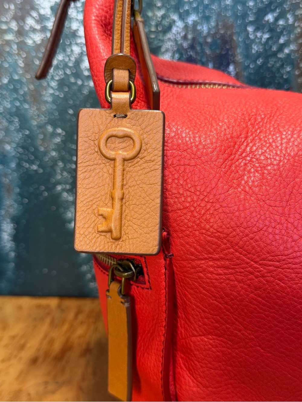 Fossil Rare Boho 2010s Emerson Crimson Red Pebbled Leather Hobo Bag - Picture 10 of 13